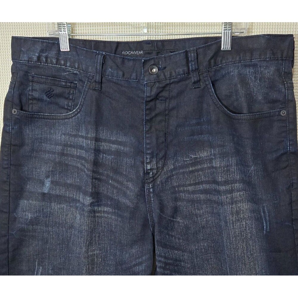 Rocawear Shorts Mens 38 Blue Jean Hip Hop Jorts Vintage Y2K Distressed Denim - Picture 2 of 9